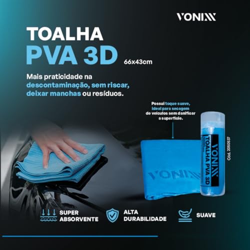 Toalha Pva 3d Vonixx Secagem Pano Automotivo Carro 66x43cm