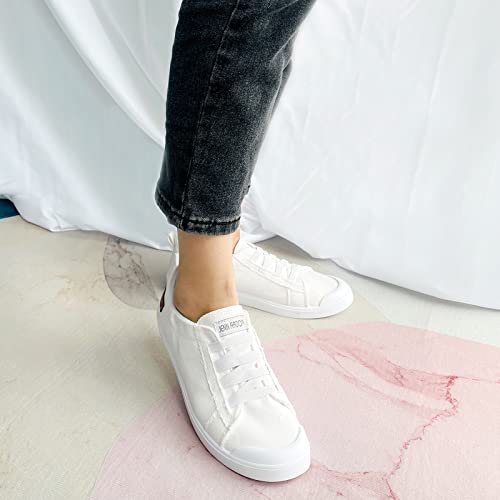 Jenn Ardor Women's Canvas Sneaker Slip-Ons Loafers Shoes For Womens Fashion Casual Canvas Round Toe Soft Comfortable Walking Flats White Size 9 #TOP6