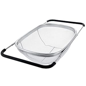 U.S. Kitchen Supply – Premium Quality Over The Sink Stainless Steel Oval Colander with Fine Mesh 6 Quart Strainer Basket & Expandable Rubber Grip Handles – Strain, Drain, Rinse Fruits, Vegetables