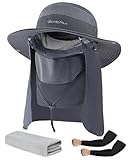 Fishing Hat for Men & Women, Outdoor UV Sun Protection Wide Brim Hat with Face Cover & Neck Flap for Hiking Beach Hats