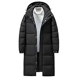 Uomo Casual Più Spessa Caldo Lungo Puffer Giacche Uomo Trapuntato Parka Cappotto Con Cappuccio Zip Up Cappotto Lungo Per Gli Uomini, Nero , 5XL