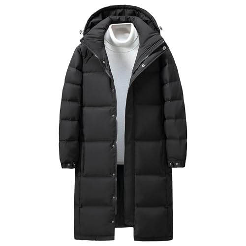 Maiyifu-GJ Men's Puffer Jacket Long Winter Parka Coats Windproof Thicken Hooded Quilted Padded Jackets Warm Outerwear (Black,XX-Large)