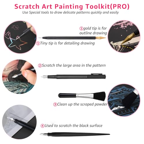 NaiHey Scratch Painting Art Tools, 6 Piece Scratching Drawing Pen Set, DIY Scratch Art Scratch Coloring Pens, Clean Brush, Scratch Stick Tools Bag, Embossing Tools, Art Supplies - Thumbnail 3