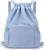 Mochila Esportiva Bolsa Treino Tipo Saco Fechamento Em Cordão Mochila Academia Sacola Resistente À água Alça Ajustável Com Compartimento Marca Appari (Azul Claro)