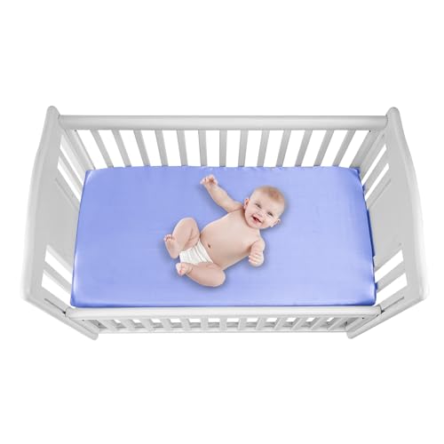 2 Pack Satin Soft Crib Sheet for Baby with Sensitive Hair Silky Baby Mattress Sheet Blue and Green Unisex 52’’x28’’x8’’ Fitted Sheets