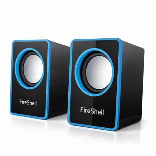 Image of Fireshell USB Powered Computer Speakers 6W Stereo Sound with Multicolor LED Lights, AUX Input & Volume Control Pod for PC, Laptop & Desktop (Blue)
