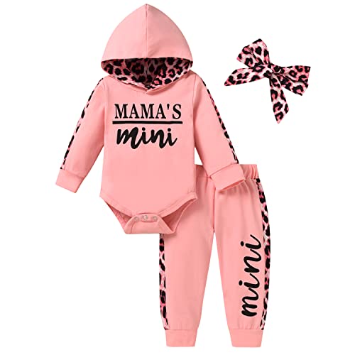 Image of MINIFEIKO Baby Girl Long Sleeve Infant Hoodie Romper Pants Outfit