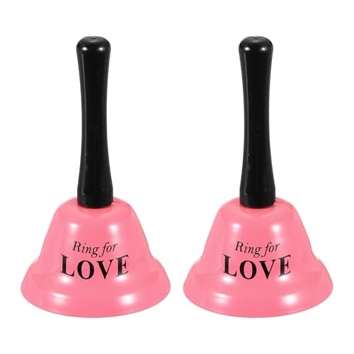 PATIKIL 2Pcs Hand Bell, 3" Small Service Call Bell with Handle Metal Ringing Loud Jingle for Wedding Restaurant Hotel Senior Bedside Classroom Dinner Pet Animal Training(Love, Pink)