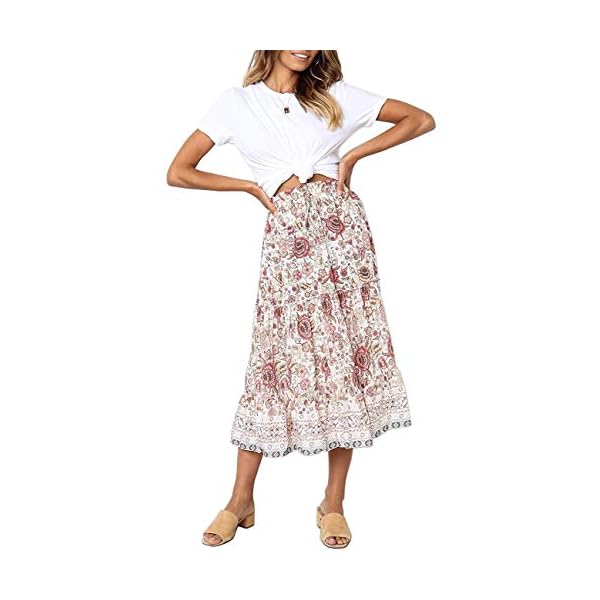 MEROKEETY-Womens-Boho-Floral-Print-Elastic-High-Waist-Pleated-A-Line-Midi-Skirt
