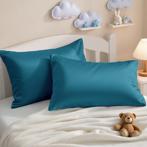Image of NTBAY 2 Pack Pillows with Egyptian Cotton Pillowcases, Soft Cotton Down Alternative 13x18 Envelope Pillows for Sleeping in Crib Bed - Machine Washable - Breathable Travel Pillow, Slate Blue