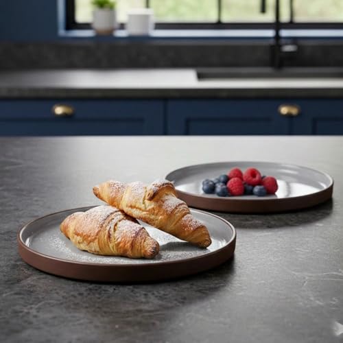 Image of BLACKCARROT Quarter Plates Set of 6, Brown Series | Glossy Finish | Premium Stoneware | Snacks Plates Set of 6 | Dessert Plates | Snack Plate (Brown Sand), Black Carrot Ceramic
