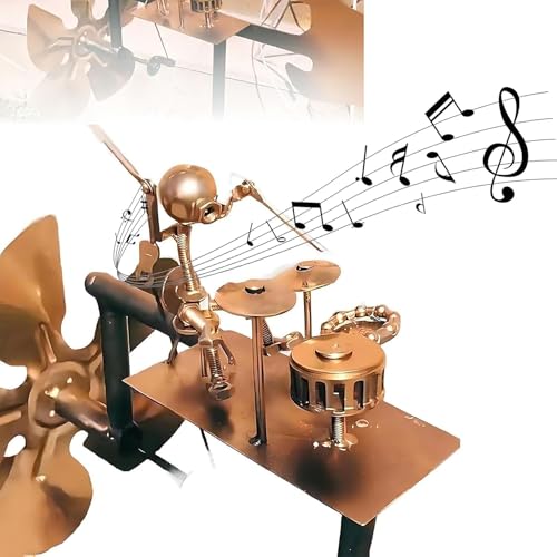 Handmade Metal Drummer Windmill Drummer Music Figurines and Statues Metal Art Musician Rocking Figurine Wind Mill for Garden Yard Lawn Patio (Drummer)