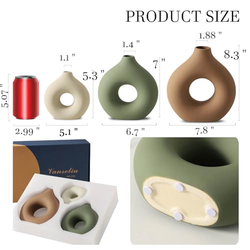 Vanselia Ceramic Vase Home Table Decor - Flower Vases Set of 3 Small Living Room Centerpiece Decorations for Shelf Bedroom Office Kitchen Dining Desk Modern Aesthetic Farmhouse Decorative (Brown)