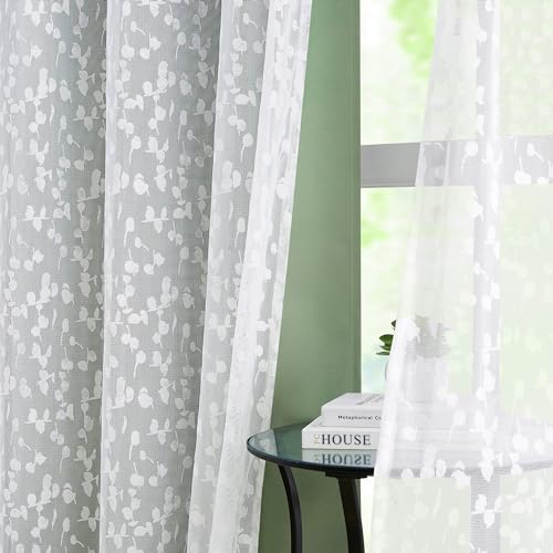 Image of Mix Matched Green Full Blackout & Sheer Leaf Lace Curtains 52 inchWx84L 5Panels