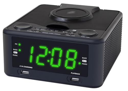 HANNLOMAX HX-208Wi CD/MP3 Player with Alarm Clock Radio, Wireless Charger, PLL FM Radio, USB Ports for Charging and MP3 Playback, 1.2