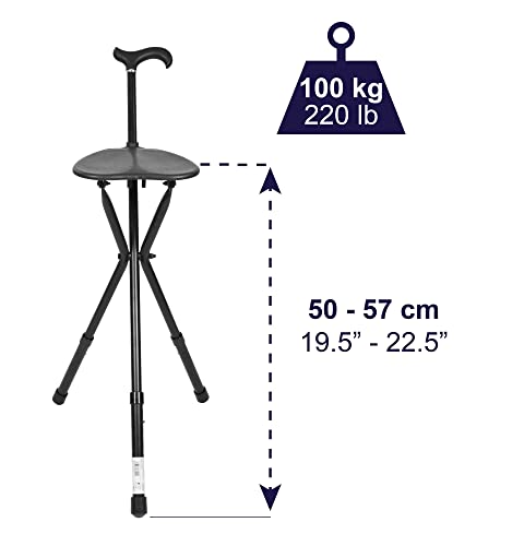 KMINA Walking Cane with Seat Foldable (Adjustable Height, 3 Legs), Portable Cane Chair for Adults, Lightweight Aluminum, Black by KMINA - Used condition - CA$69.50