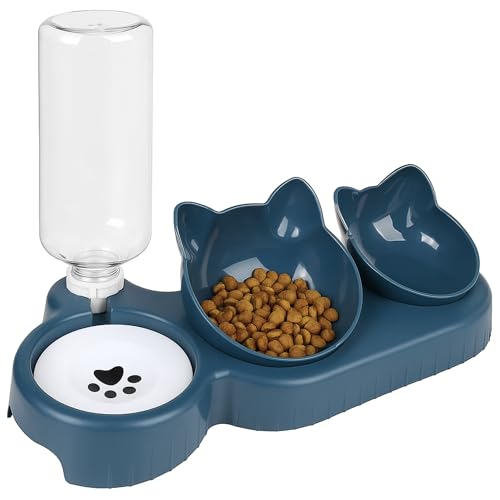 3-in-1 Cat and Dog Bowl Set – Automatic Food & Water Feeder with 500 ml Dispensing Bottle for Small & Medium Pets – Neck Friendly, Lightweight & Easy to Clean