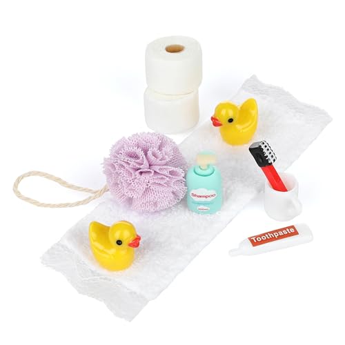 Nordstern Juego de 10 accesorios de baño para puerta de amigo invisible, casa de muñecas o duendes de Navidad, minicepillo de dientes y papel higiénico
