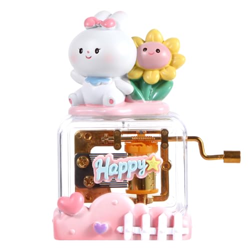 Instrumentos Musicales, Home YAUAP - Caja de música de manivela de resina para mascotas, 4.17 pulgadas de alto, 6.5 onzas (conejo feliz)