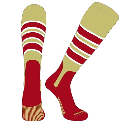 PEAR SOX OTC Baseball Softball Stirrup Socks (C, 7in) Vegas Gold, White, Red, Red