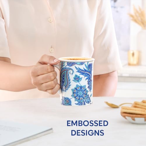 Image of Larah by BOROSIL 350ml x 2pc Opalware New Iris Tea /Coffee Mug Set, Microwave & Dishwasher Safe Embossed Design Crockery Ideal for Daily Use & Gifting