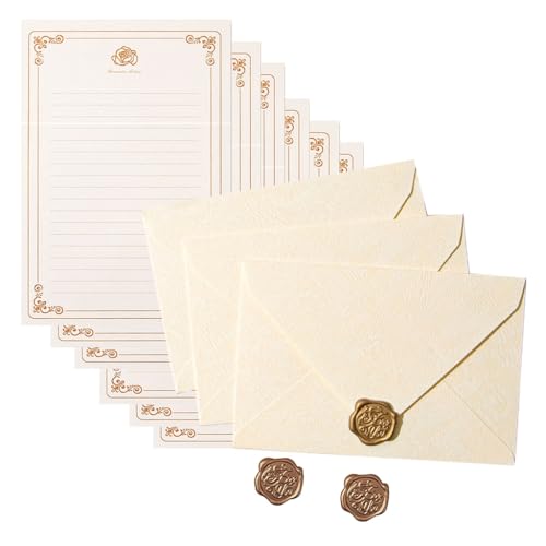 Gmbylby Vintage Paper Stationery Set 6 Letter Lined Sheets 3 Matching Envelopes Seal Stamp Sticker For