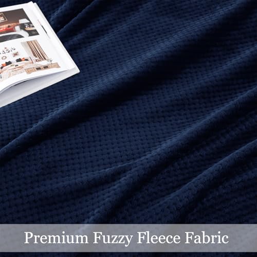 Yebeda Kuscheldecke Superweiche und Warme Fleecedecke für Sofa, Couch und Bett mit Waffel Muster, Kuschelige Angenehme Decke Wohndecke Sofadecke, 150x200 cm, Marineblau