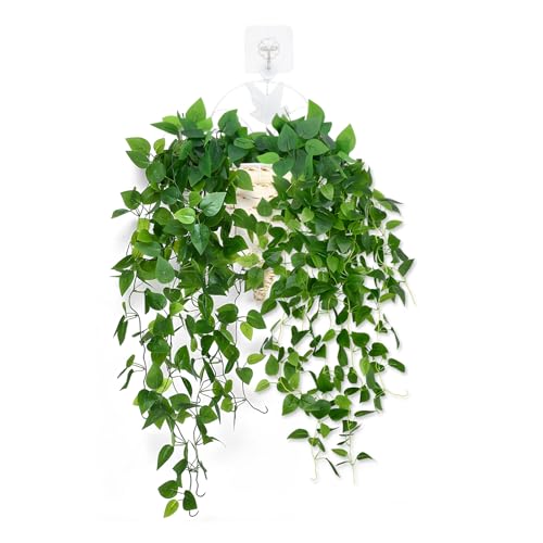 Vixplorn 観葉植物 オウゴンカズラ 吊り下げ 壁掛け フェイクグリーン 全長約100cm 人工観葉 おしゃれ インテリア飾り 室内 リビング オフィス キッチン 飾り用