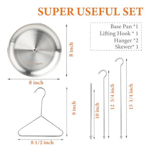 Turkey Fryer Accessory Stand Kit Hook Stainless Steel for Thanksgiving Turkey Roasting Stand Replacement Parts Vertical Skewer Chicken Rack Roaster with Lifter Hook Holder Base for Deep Fry Pot