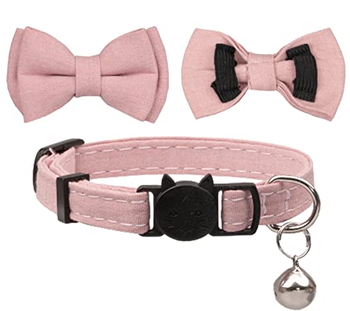 Gyapet Collar For Cats Pets Breakaway With Bell Bowtie Floral Bow Detachable Adjustable Safety Puppy 2Pcs Pink Leopard & Pure #TOP1