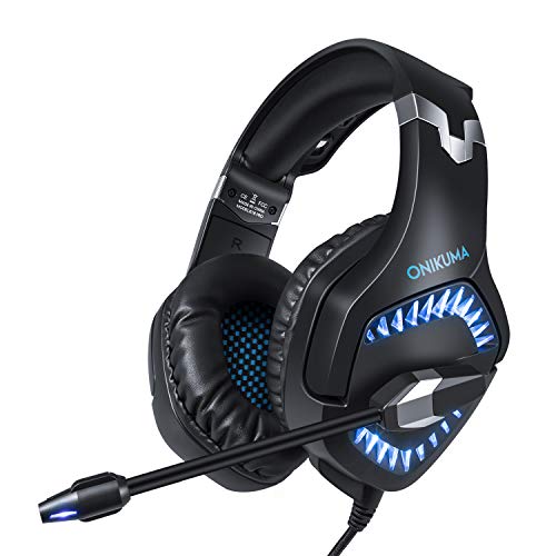 ONIKUMA K1-PRO Stereo Gaming Headset for Xbox One, PC, PS4 Over-Ear Headphones with Noise Canceling Mic, Soft Breathing Earmuffs, LED Light, Mute&Volume Control for Mac Laptop Smartphone Tablet