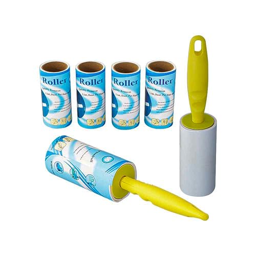 KAV Disposable Sticky Lint Roller With 5 Rolls, 60 Sheets Each 300 Sheets total- Assorted Color Handle - Cat Dog Animal Fur, Pet Hair, Dust Remover From Clothes, Furniture, Bed