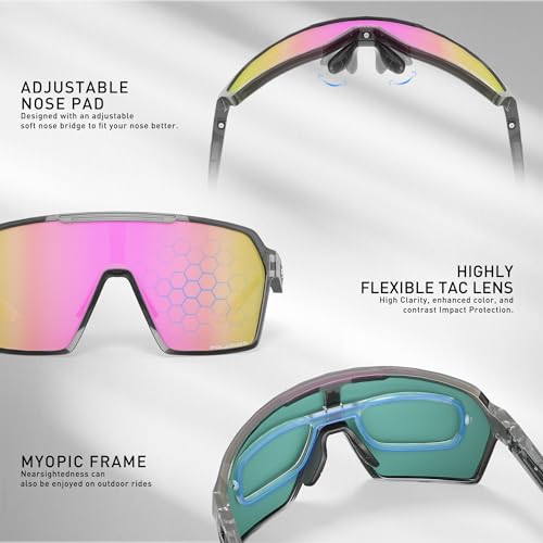 SCVCN Polarized Sports Sunglasses UV Protection for Women Men Cycling Glasses MTB Riding Goggles Bicycle Mountain Bike Glasses Baseball Running Fishing Triathlon Golf Driving Pink — view 4