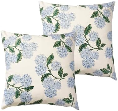 Blue Hydrangea Flower Throw Pillow Covers 18x18 Inch Set of 2 Dec...