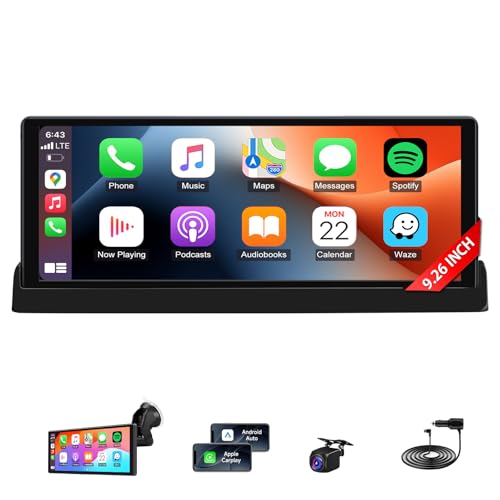 Vtopek 9.26 Inch Wireless Apple Carplay Android Auto Car Play Screen Carplay Screen for Car Stereo with HD Waterproof Rear Camera Real-time GPS Navigation/Siri Google Voice Control