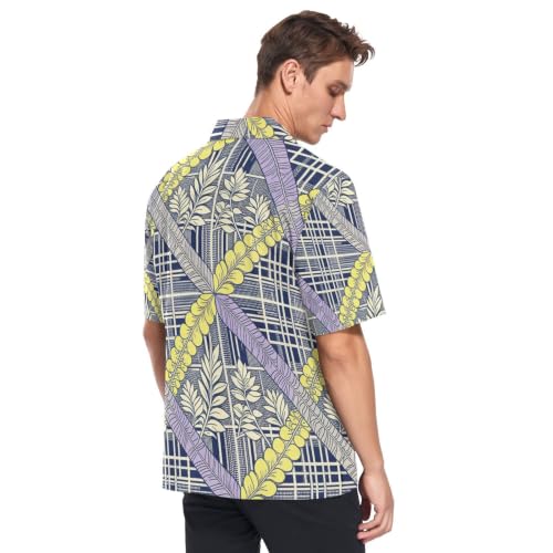 Chemise hawaïenne violette avec motif Palaka Pua Kalaunu unique et coupe boutonnée - 4