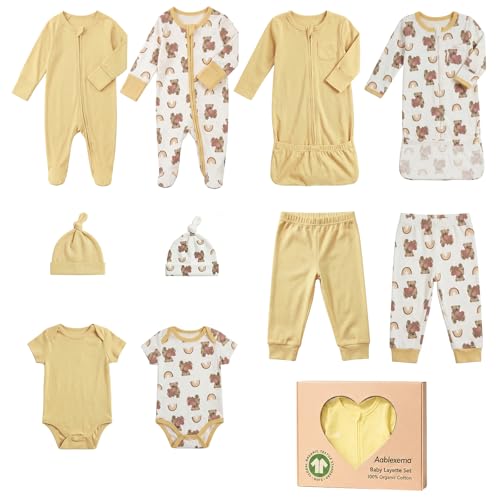 Aablexema Organic Cotton Unisex Baby Layette Registry Set Yellow, Preemie