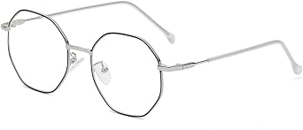 Polygon Blue Light Blocking Glasses for Women Men Retro Octagon Square Non Prescription Metal Frame Eyeglasses
