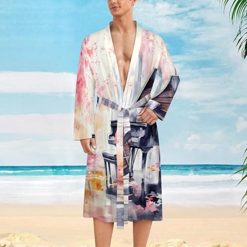 Ropa de dormir de piano para hombre camisón de acuarela ligero y largo suave 3