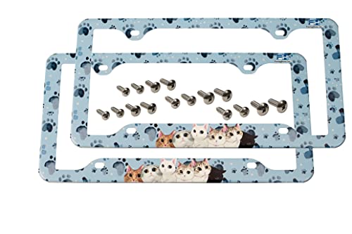 Fantashome 2 Pcs Stainless Metal Car License Plate Frame Cover, Us Standard Size (Cat) #TOP1