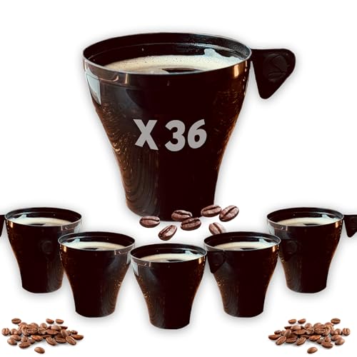 Table'Colors 36 Tasses à Café Noires 20 cl avec anse - Réutilisable - Étanche - Empilable - Anniversaire - Mariage - Plastique dur - Solide - Mug - Thé
