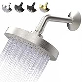 High Pressure Shower Head - Anti-Clogging Silicone Nozzles - 2.5 GPM Removable Restrictor - Easy to Clean Adjustable Replacement - easy to install with Plumbers Tape - 6 inch - Brushed Nickel Finish
