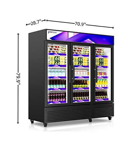 Nafcool Commercial Beverage Refrigerator Cooler, Three Glass Door Merchandiser Refrigerator Bar Wine Beer Drink Dispenser Display Fridge For Sale Used,Etl And Nsf Approval (56.5 Cubic Ft, 70.9" Wide) #TOP5