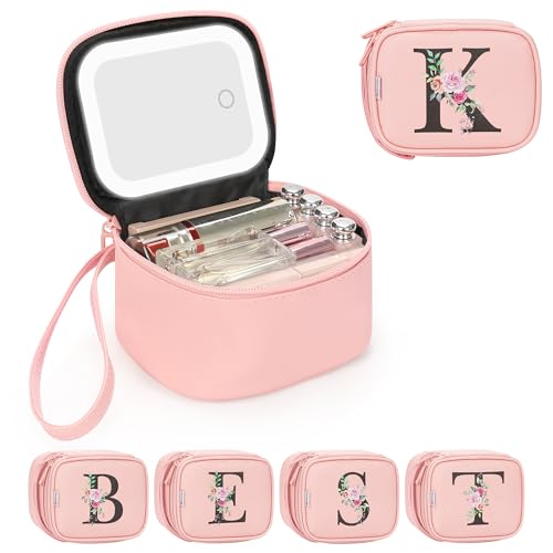 Relavel Mini Makeup Bag with Led Mirror, Initial Make Up Bag for Girls, K