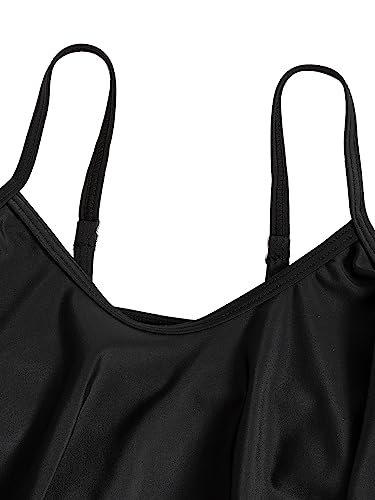 Romwe Girl's Cute Ruffle Bandana Bikini Swimsuit Ruched High Waist Beach Bathing Suit Black And White 140 #TOP2