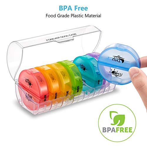 Weekly Pill Organizer 2 Times A Day Arthritis Friendly, Fgcase Daily Am/Pm Pill Box,Round Medicine Organizer,7 Day Pill Container,Vitamin Organizer For Vitamin/Fish Oils/Supplement Rainbow #TOP3
