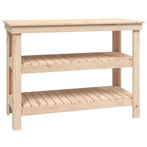 'vidaXL Solid Wood Pine Work Bench - Ample Storage Space, ic Look, Sturdy Wooden Frame, Ideal for Garage or Workshop, Easy to Assemble - Brown