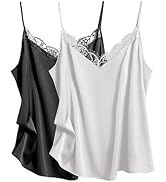 Zeagoo Satin Camisole for Women 2 PCS Lace Tank Top Spaghetti Strap V Neck Blouse