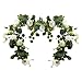 XIAQICA 2 Stück Eukalyptus Girlande Künstliche Blumengirlande 180cm Hängend Rosen Girlande Blumenwand für Hochzeit Party Wand Esstisch Garten Weihnachtsdekor Frühlingsdeko (Weiß)