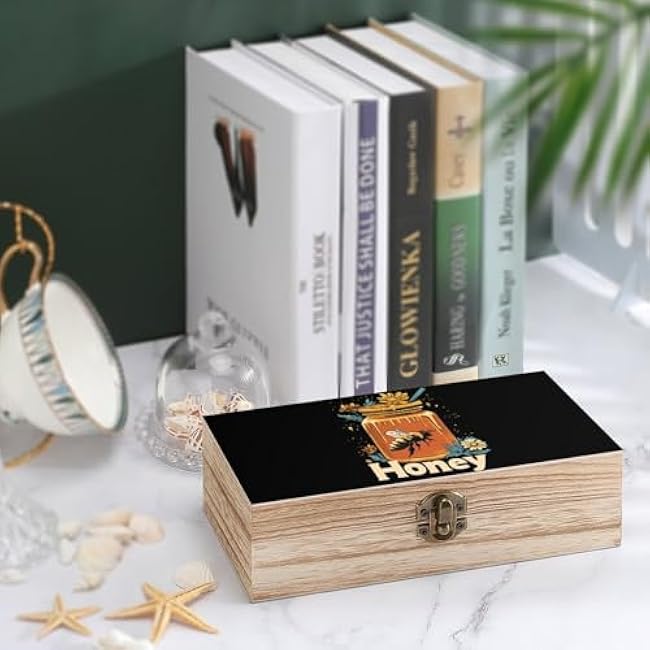 Honey Printed Wood Decorative Box with Hinged Lid Memory Keepsake Storage Boxes for Crafts Photo